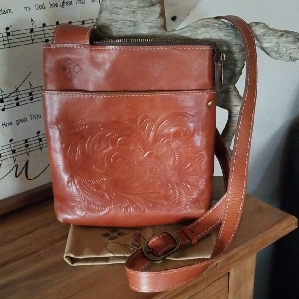 Patricia Nash Tooled Leather Crossbody in Cognac